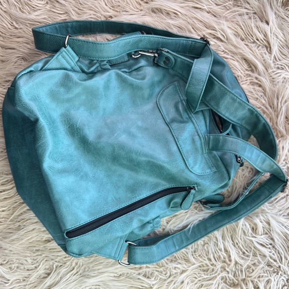 ROULENS  Green Faux Leather Backpack Bag or purse with lots of zipper pockets main image 7